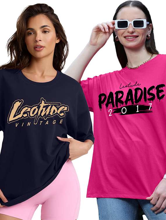 women pack of 2 printed short sleeve oversized t-shirt