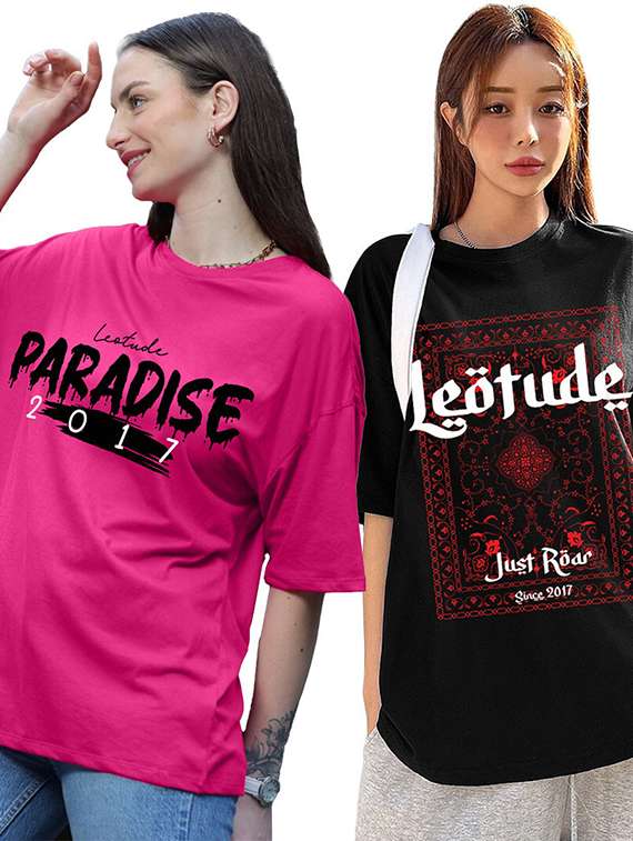 women pack of 2 printed short sleeve oversized t-shirt