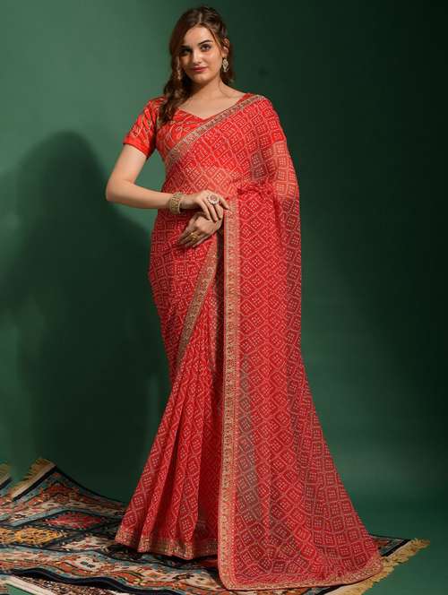 women bandhani printed bordered saree with blouse - 22059741 -  Standard Image - 0