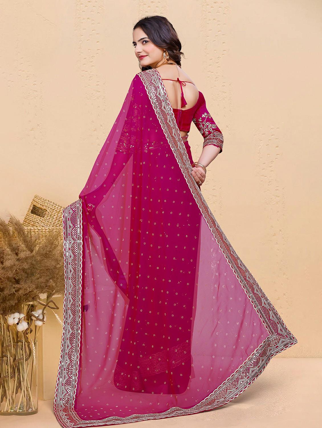 women solid with work embellished sareev with blouse - 22059770 - Standard Image - 2
