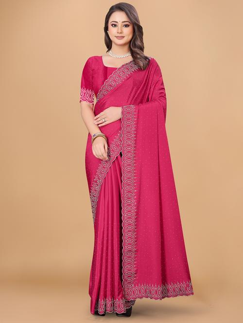 women solid with work embellished saree with blouse - 22059811 -  Standard Image - 0