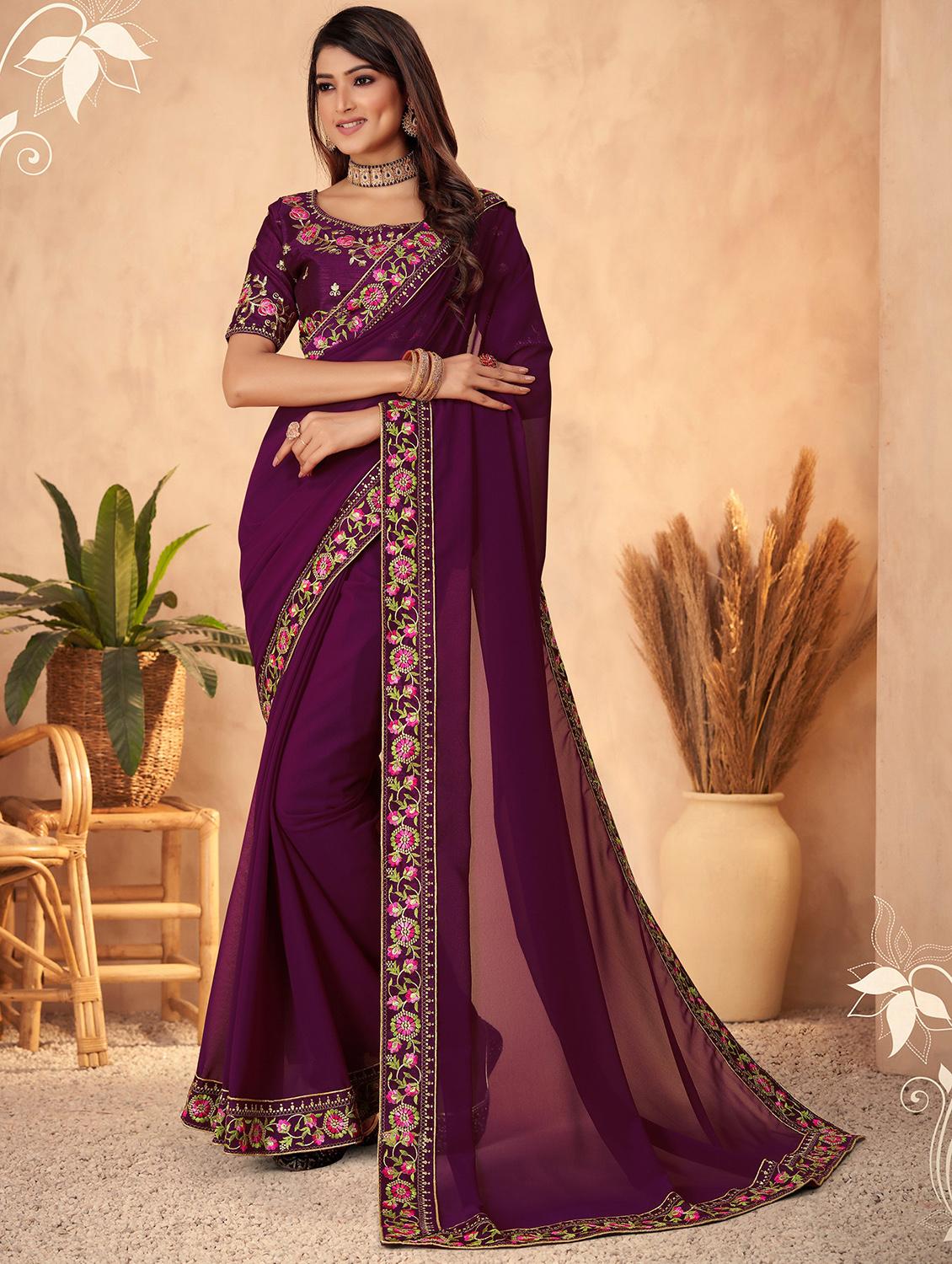 women solid with bordered saree with blouse - 22059933 - Zoom Image - 0