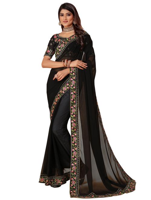 women solid with bordered saree with blouse - 22059934 - Standard Image - 0