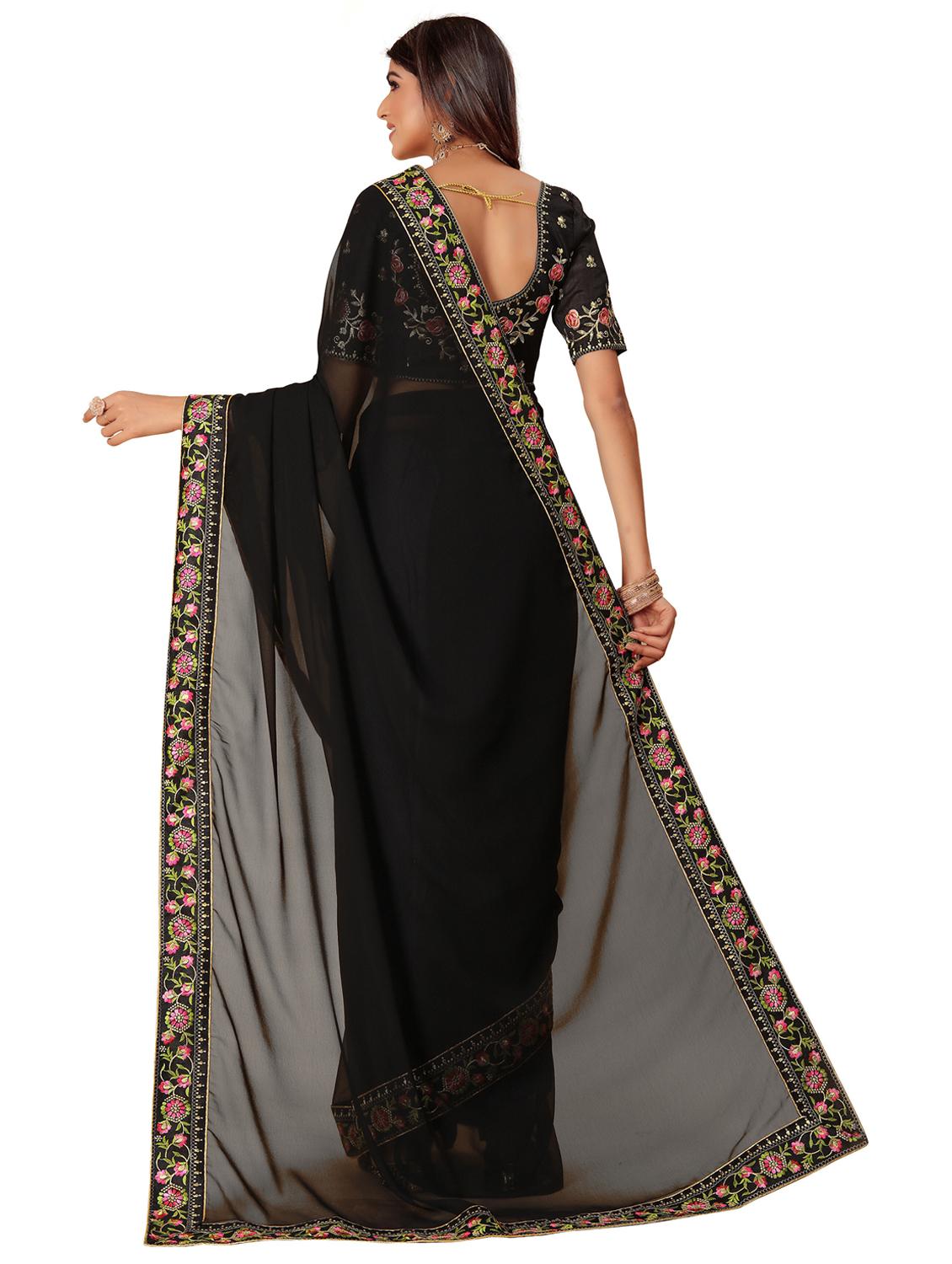 women solid with bordered saree with blouse - 22059934 - Standard Image - 2
