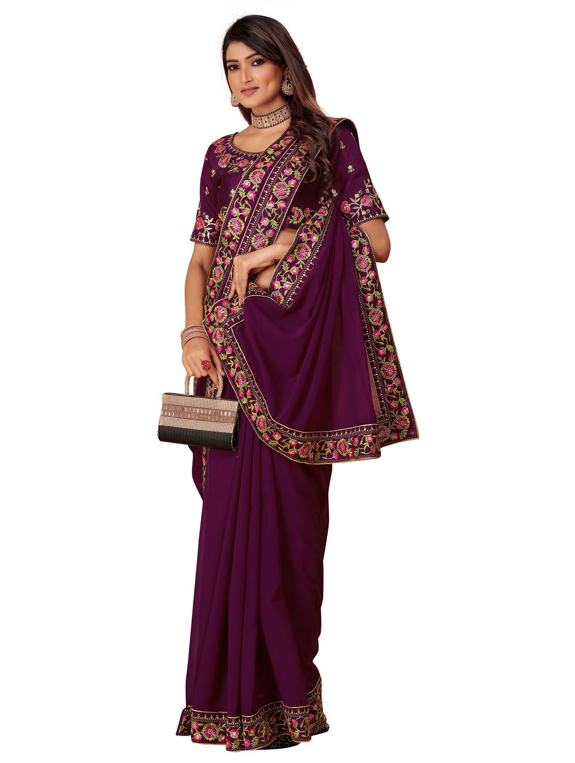 women solid with bordered saree with blouse - 22059939 - Standard Image - 2