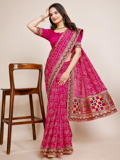 women bandhani printed bordered saree with blouse - 22059950 -  Standard Image - 0