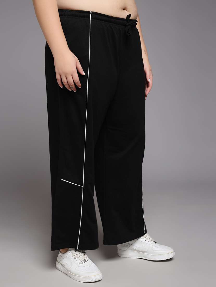 women plus size solid mid rise track pant - 22060099 -  Standard Image - 2