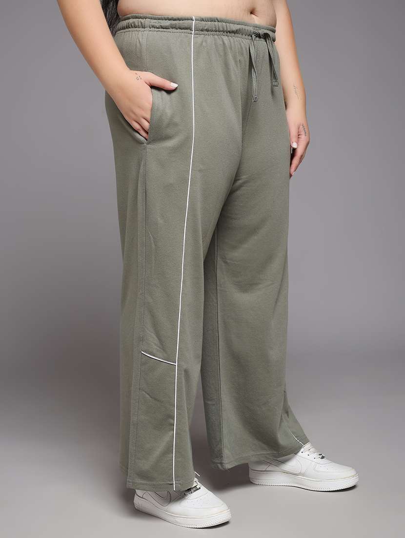 women plus size solid mid rise track pant - 22060100 -  Standard Image - 2
