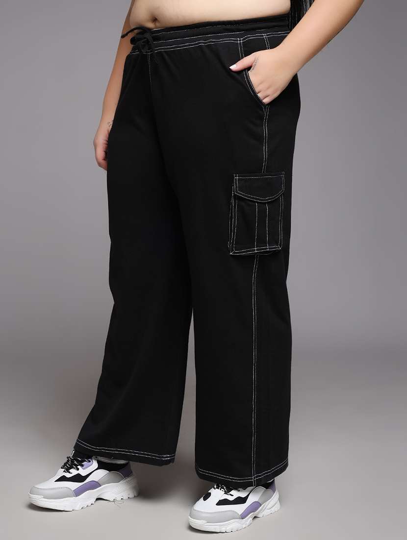 women plus size solid mid rise track pant - 22060101 -  Standard Image - 2