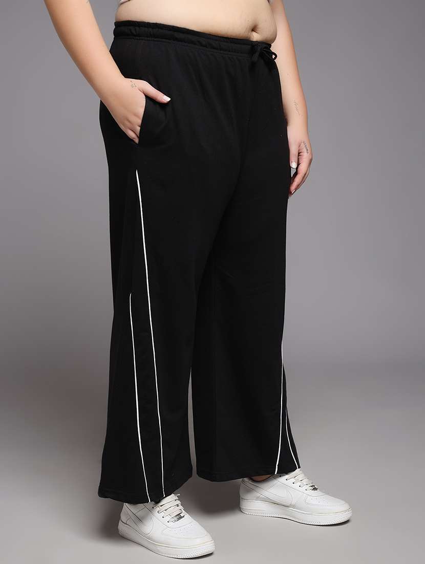 women plus size solid mid rise track pant - 22060107 -  Standard Image - 2