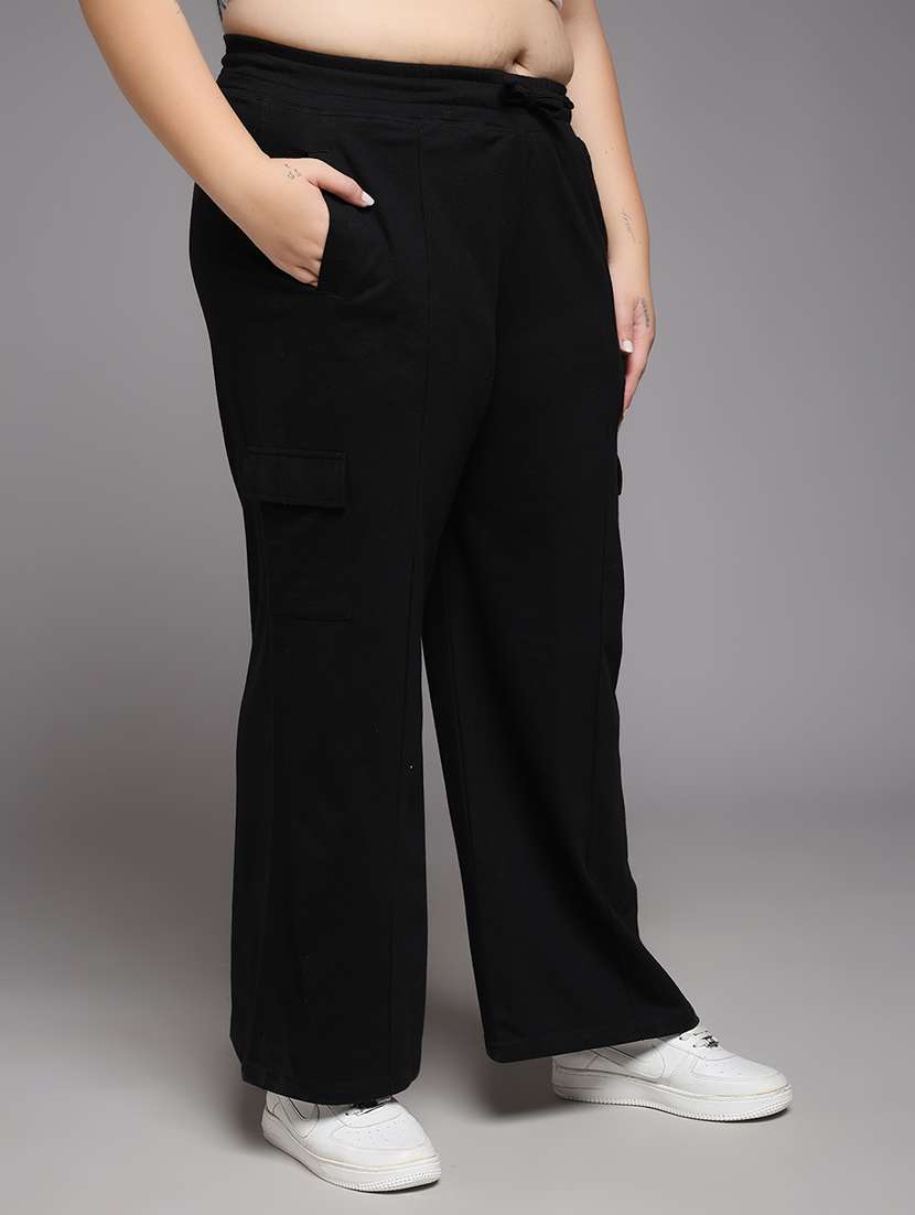 women plus size solid mid rise track pant - 22060110 -  Standard Image - 2