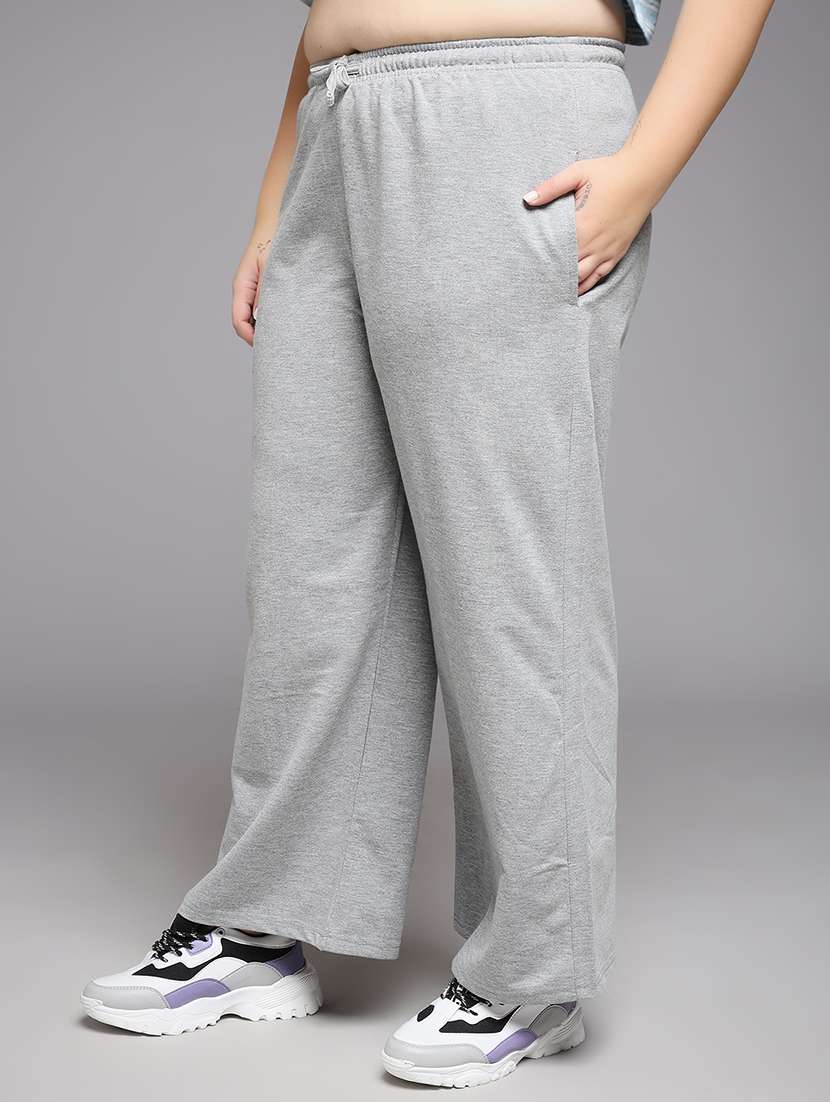 women plus size solid mid rise track pant - 22060135 -  Standard Image - 2