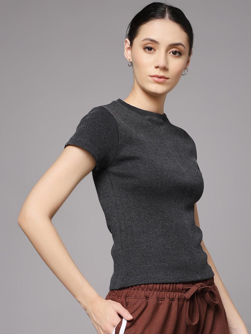 women solid round neck slim fit t-shirt - 22060152 - Standard Image - 2
