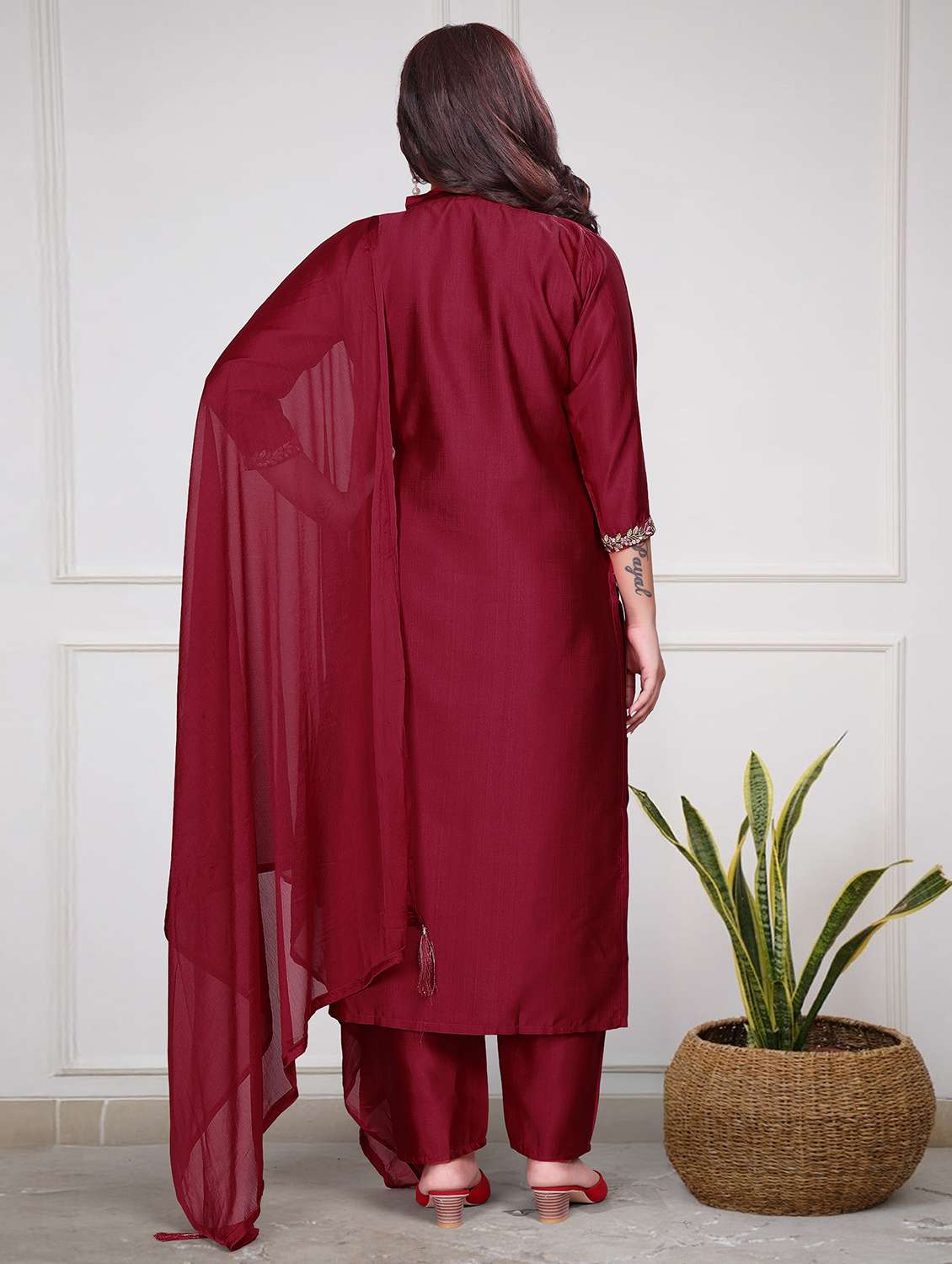 women embroidered three quarter sleeve kurta pant with dupatta set - 22060157 - Standard Image - 2