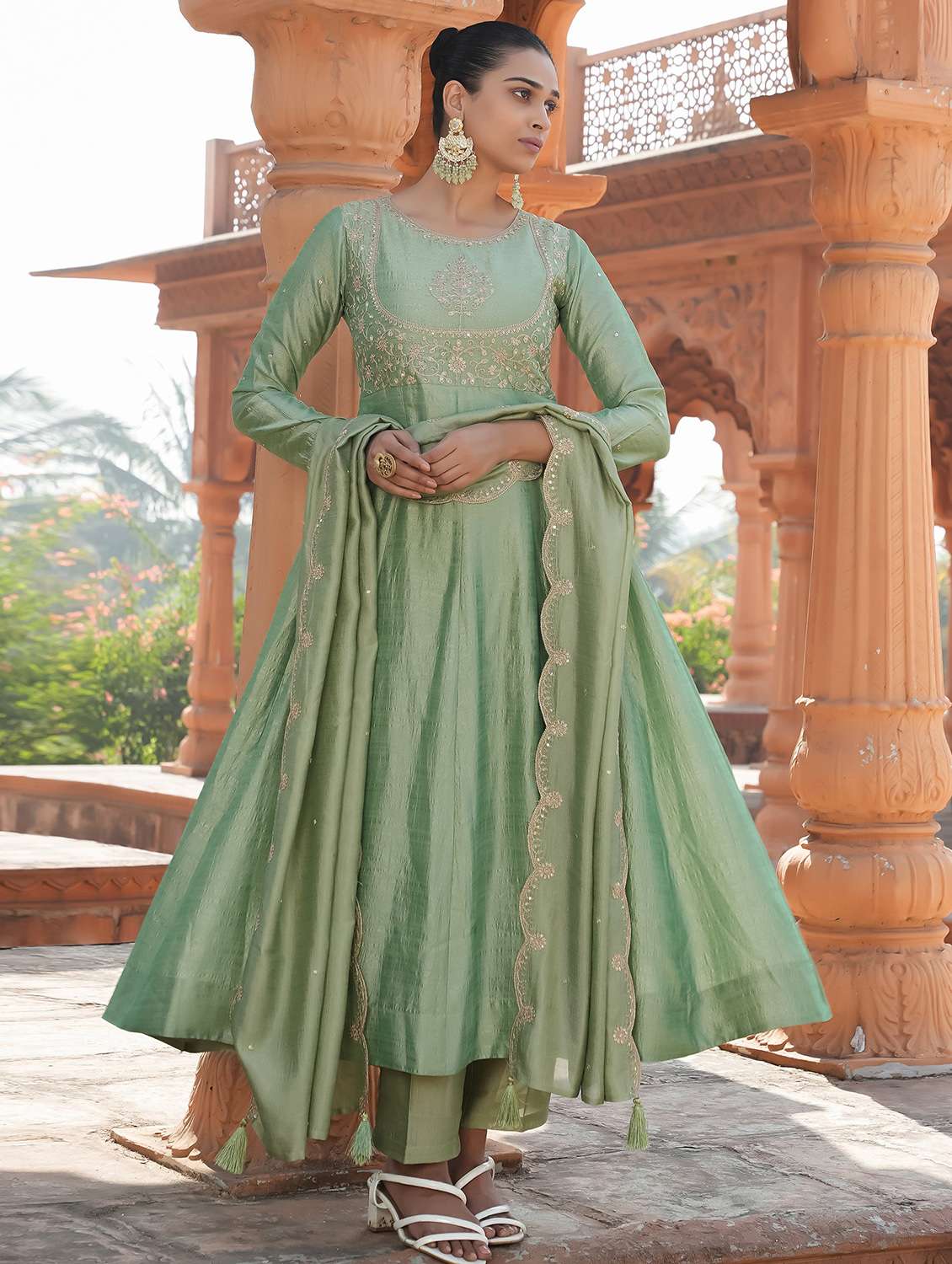 women embroidered long sleeve kurta pant with dupatta set - 22060159 -  Zoom Image - 0