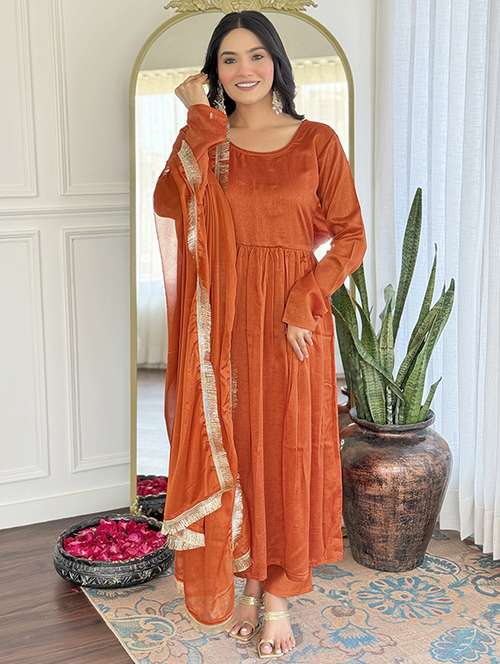 women solid long sleeve kurta pant with dupatta set - 22060161 -  Standard Image - 0