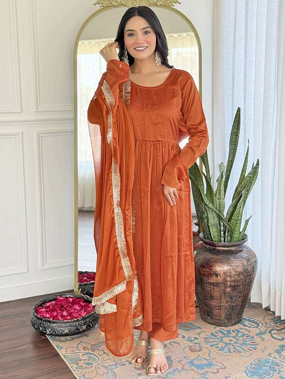 women solid long sleeve kurta pant with dupatta set - 22060161 -  Zoom Image - 0