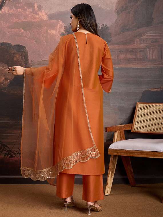 women three quarter sleeve kurta pant with dupatta set - 22060175 - Standard Image - 2
