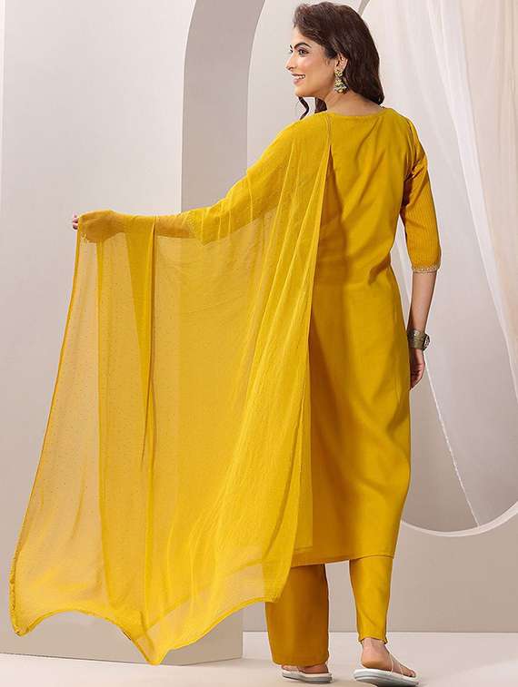 women three quarter sleeve kurta pant with dupatta set - 22060177 - Standard Image - 2