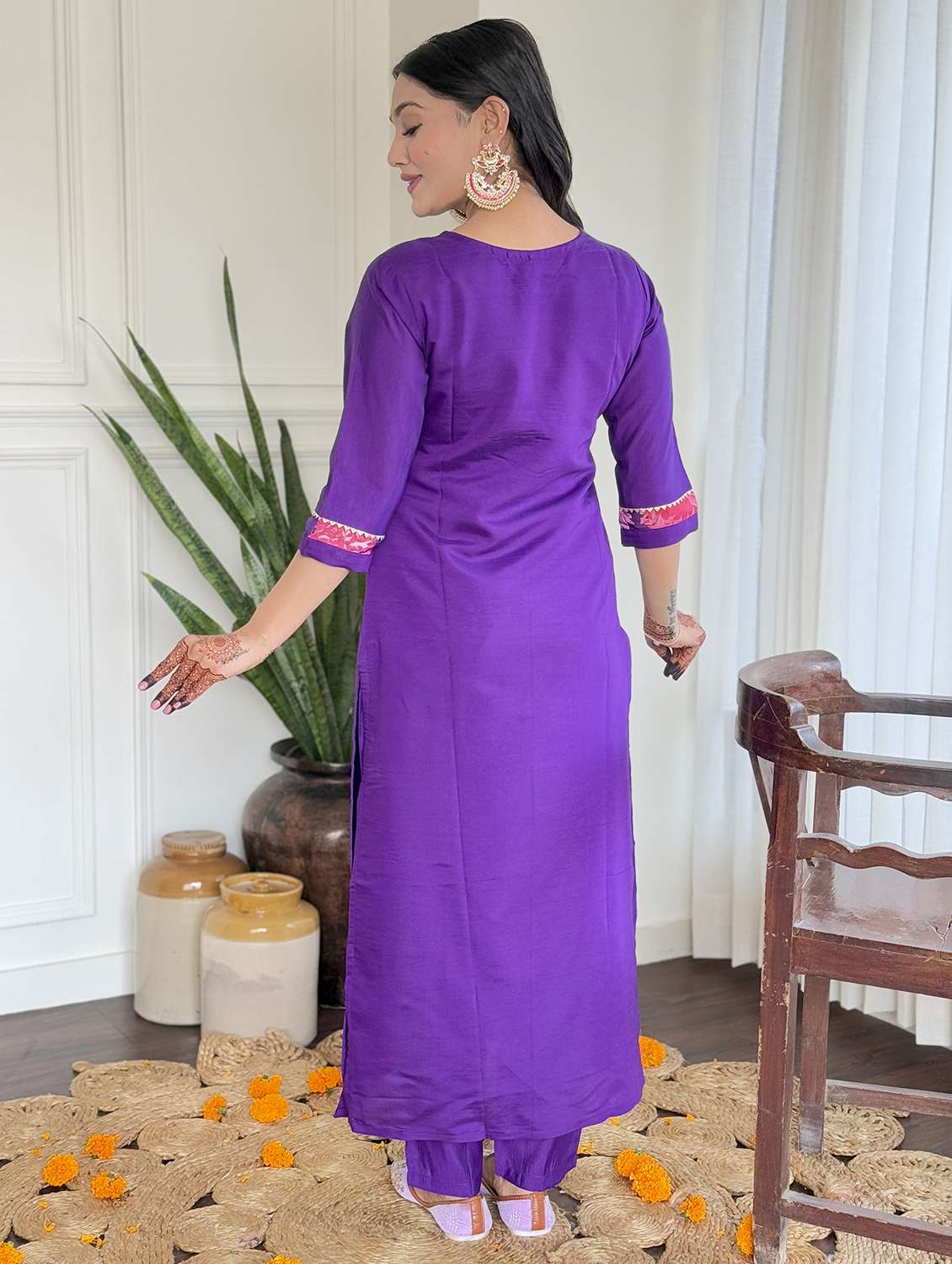 women three quarter sleeve kurta pant with dupatta set - 22060187 - Standard Image - 2