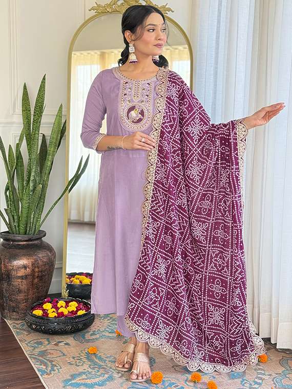 women three quarter sleeve kurta pant with dupatta set - 22060198 - Standard Image - 2