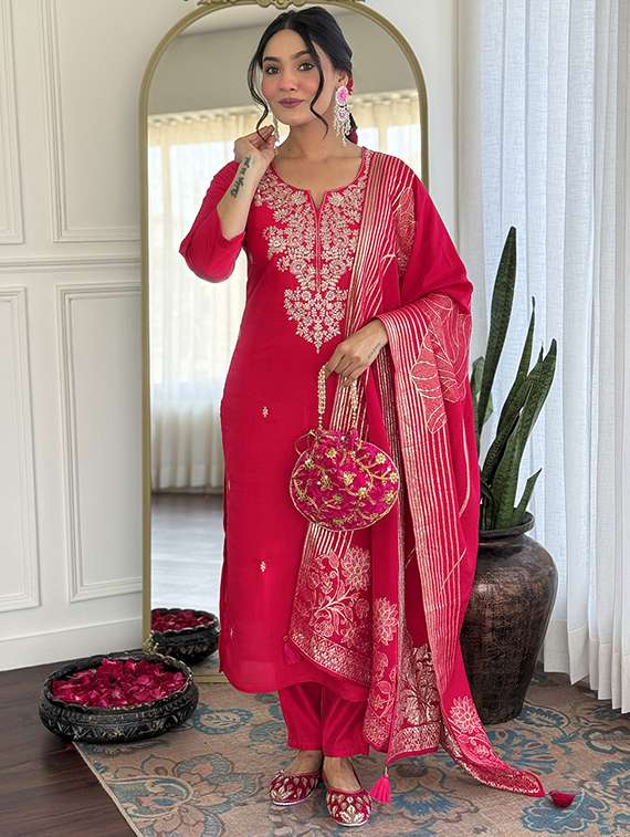 women three quarter sleeve kurta pant with dupatta set - 22060218 - Standard Image - 2