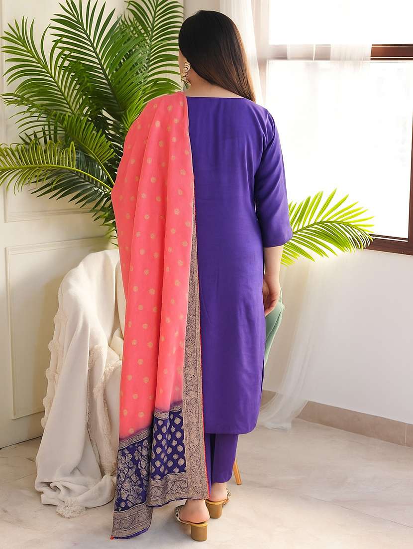 women three quarter sleeve kurta pant with dupatta set - 22060224 - Standard Image - 2