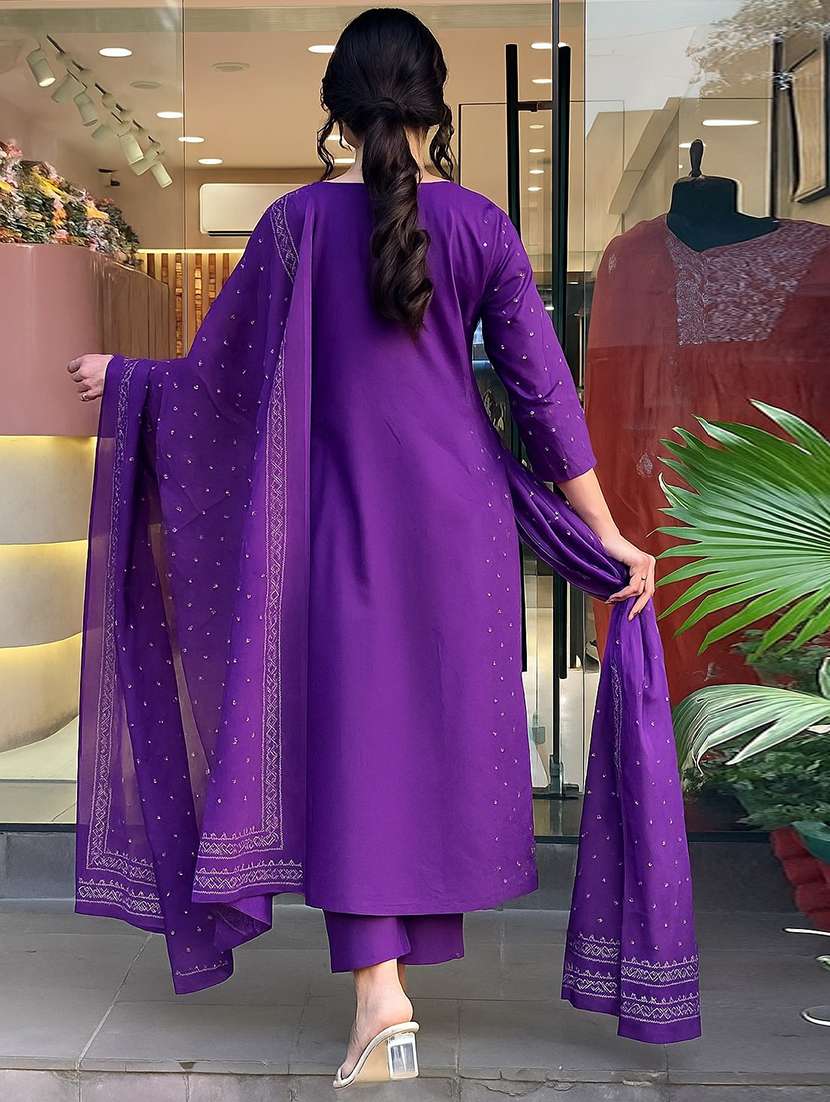 women three quarter sleeve kurta pant with dupatta set - 22060225 - Standard Image - 2