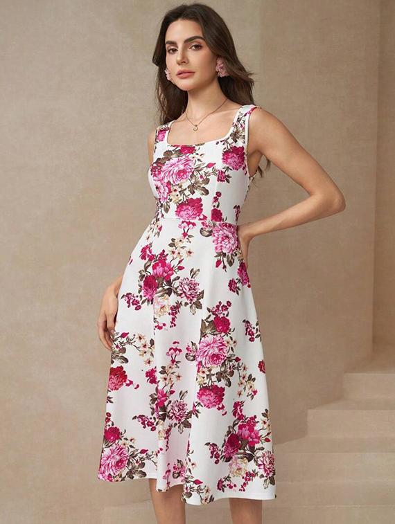 women floral print sleeveless fit & flare dress - 22060241 - Standard Image - 2