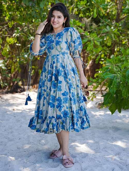 women floral print puff sleeve tiered dress  - 22060242 -  Standard Image - 0