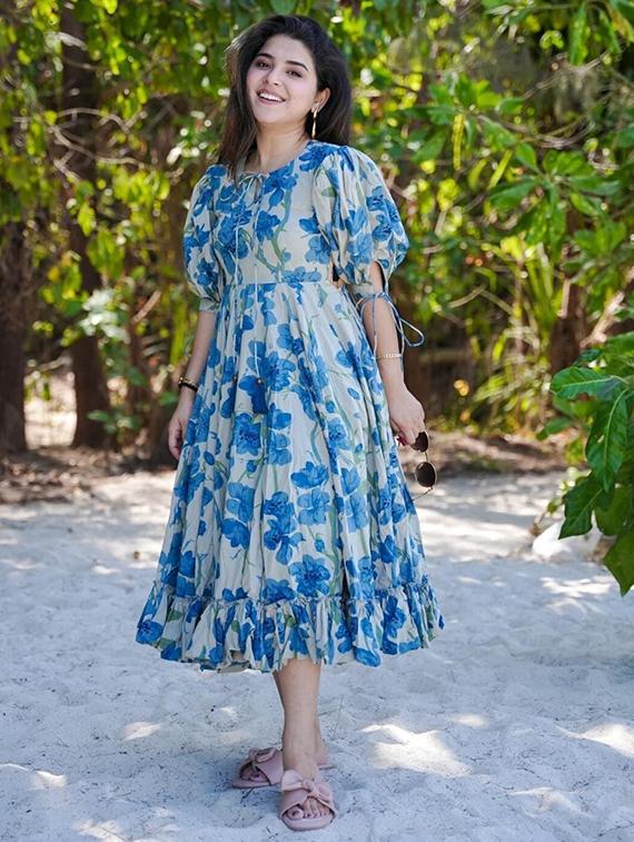 women floral print puff sleeve tiered dress - 22060242 - Standard Image - 2