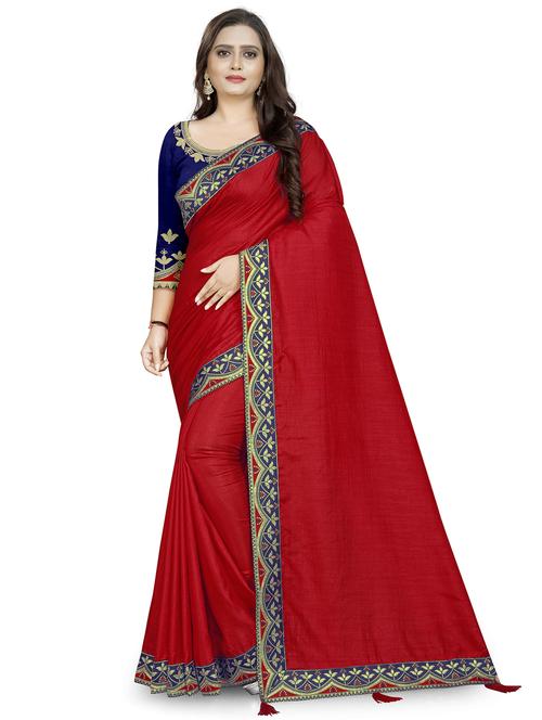 red art silk bordered saree with blouse - 22060374 - Standard Image - 0