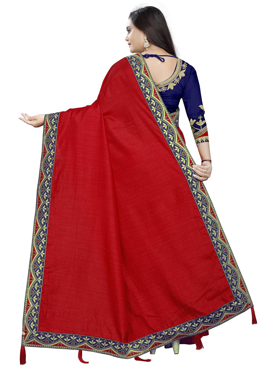 red art silk bordered saree with blouse - 22060374 - Standard Image - 2