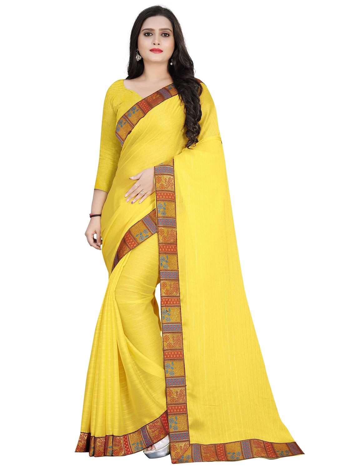 women solid with bordered saree with blouse - 22060429 - Zoom Image - 0