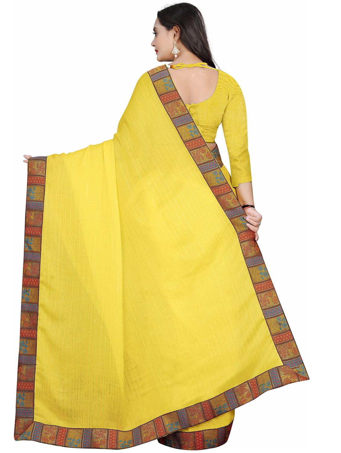 women solid with bordered saree with blouse - 22060429 - Standard Image - 2