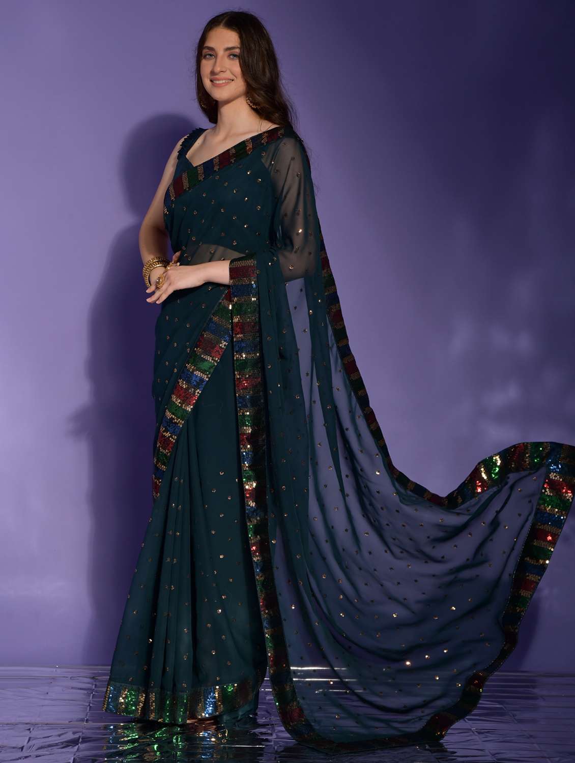 women solid with work embellished saree with blouse - 22060506 -  Standard Image - 2