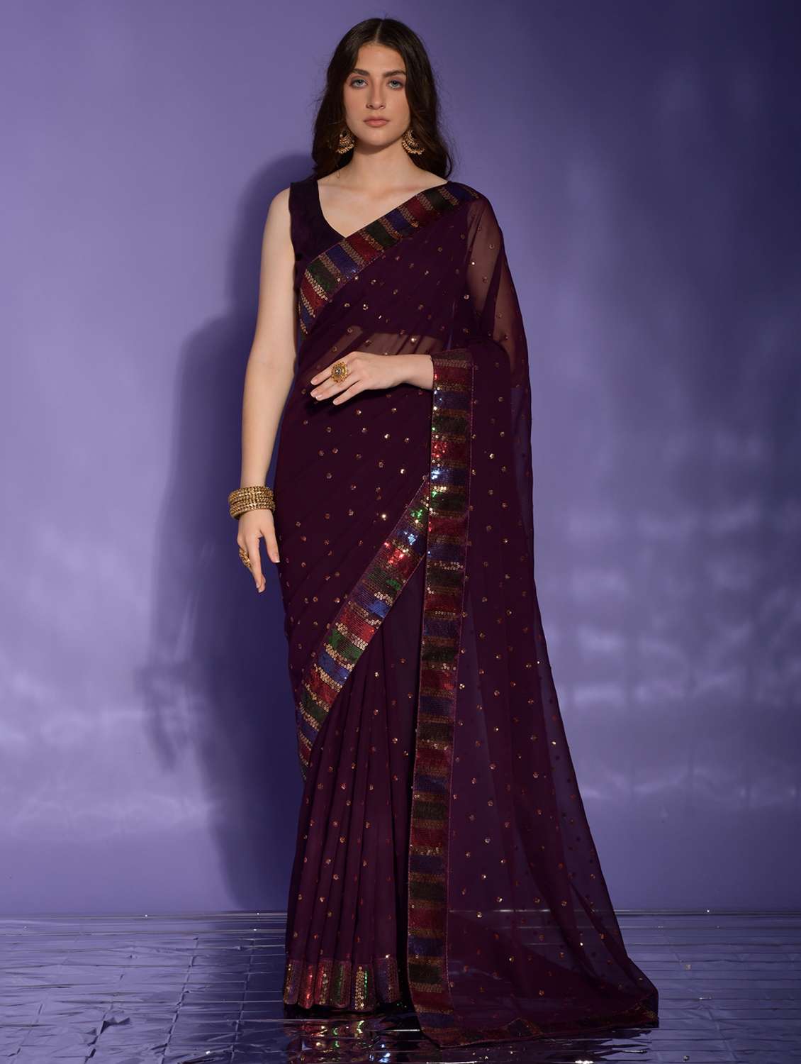 women solid with work embellished saree with blouse - 22060507 - Zoom Image - 0