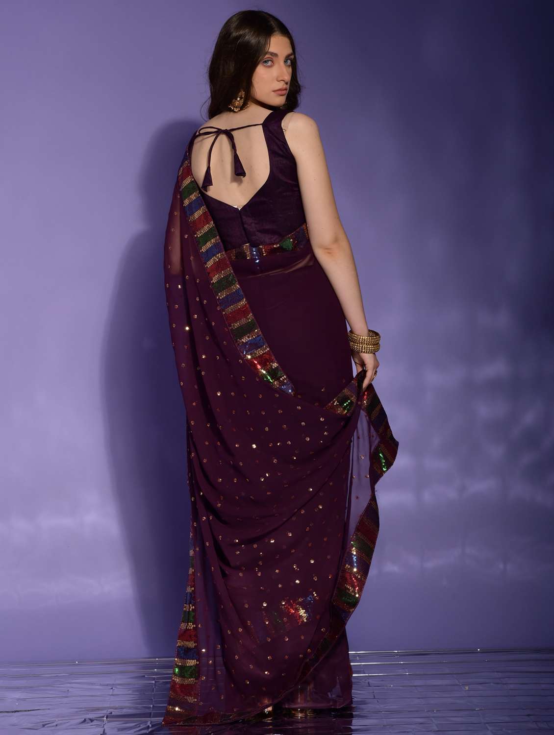 women solid with work embellished saree with blouse - 22060507 - Standard Image - 2
