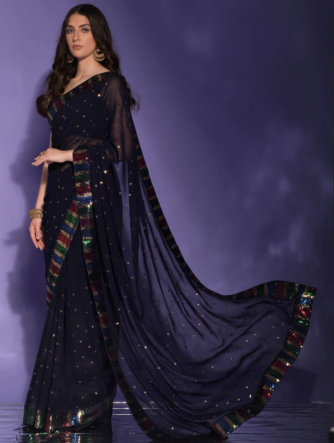 women solid with work embellished saree with blouse - 22060508 - Standard Image - 2