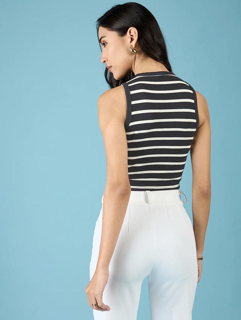 women striped sleeveless crop top - 22060509 - Standard Image - 2