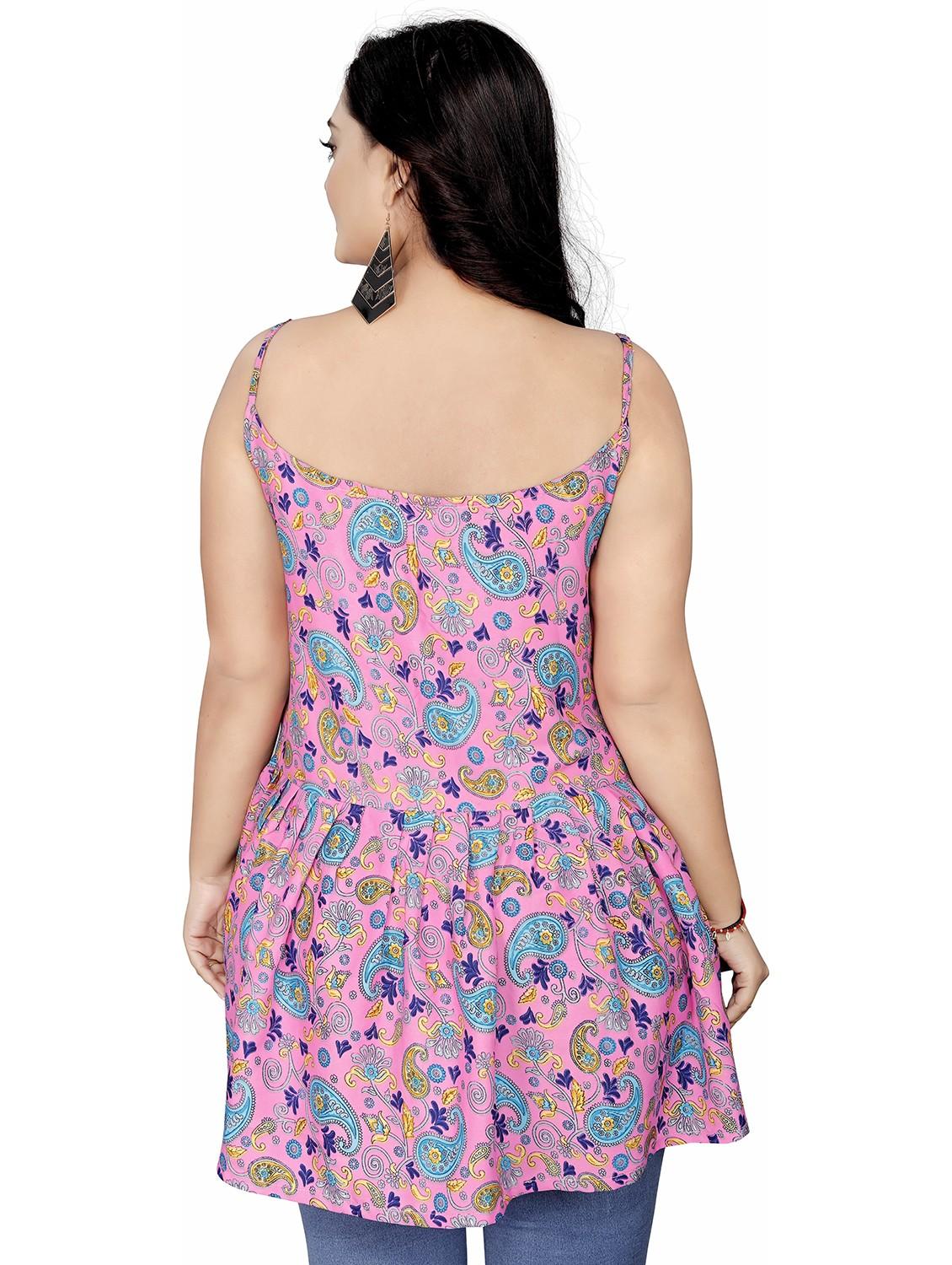 women plus size printed shoulder strap flared tunic - 22060513 - Standard Image - 2