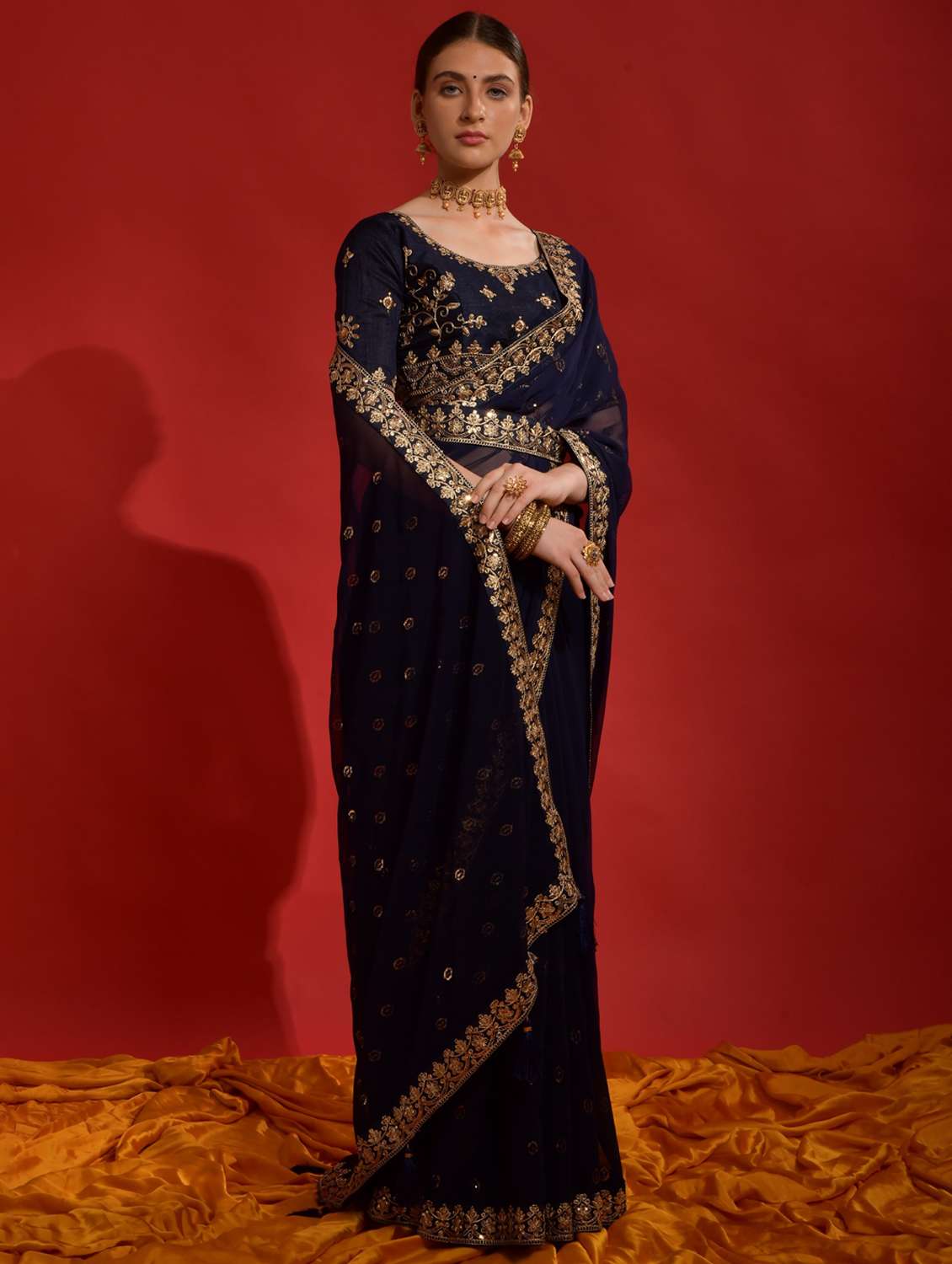 women solid with work embellished saree with blouse - 22060531 - Standard Image - 2