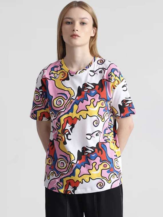 women printed short sleeve loose fit t-shirt