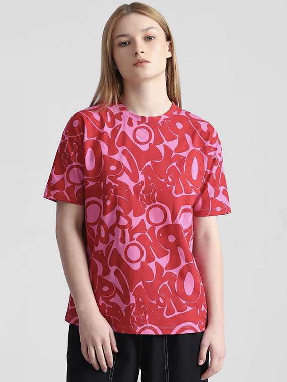 women printed short sleeve loose fit t-shirt