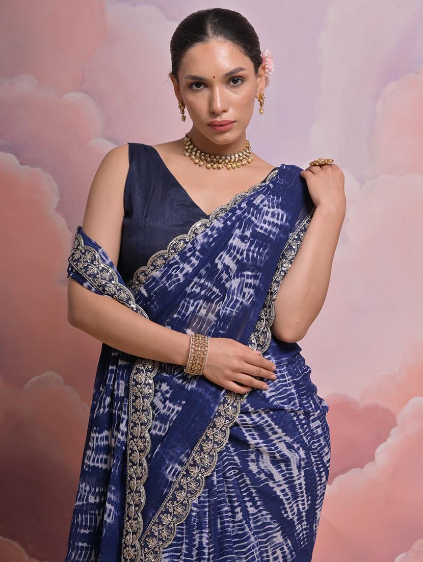 women printed embellished bordered saree with blouse - 22060564 - Standard Image - 2