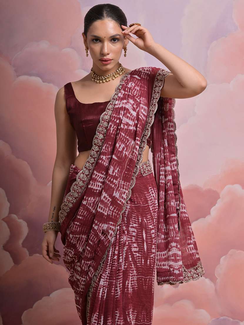 women printed embellished bordered saree with blouse - 22060565 -  Standard Image - 2