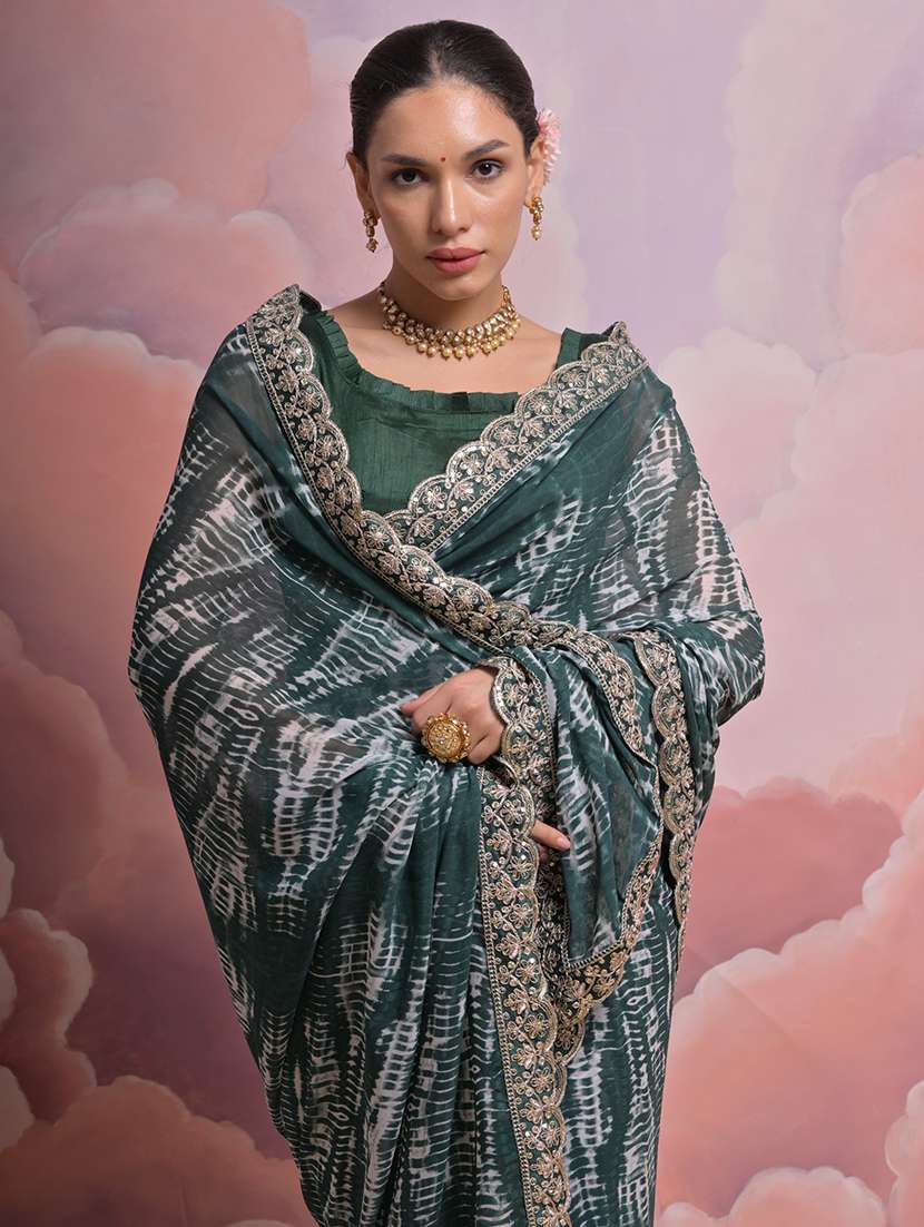 women printed embellished bordered saree with blouse - 22060566 -  Standard Image - 2