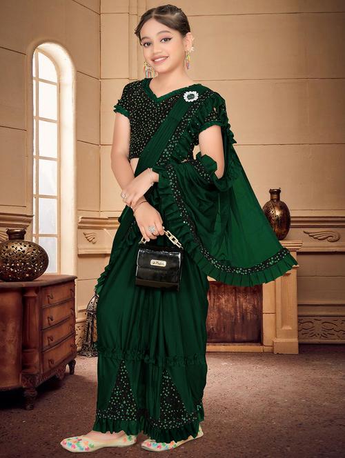 girls embellished ready to wear ruffle saree - 22060594 - Standard Image - 0