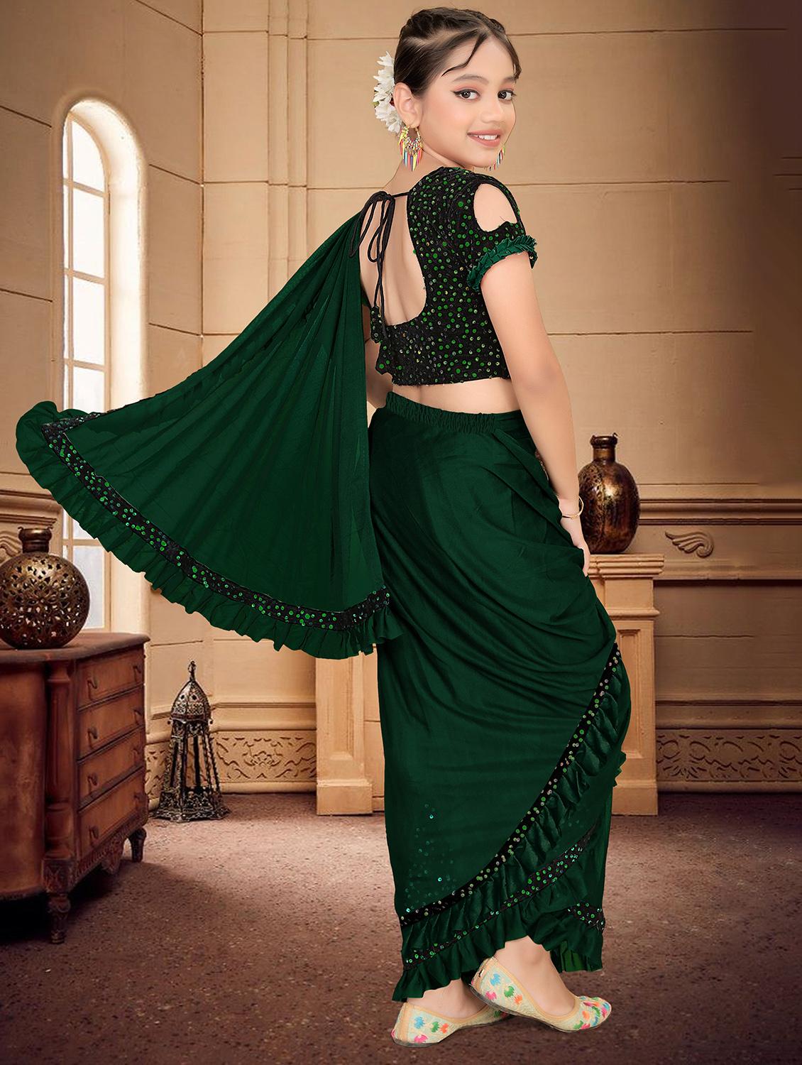 girls embellished ready to wear ruffle saree - 22060594 - Standard Image - 2