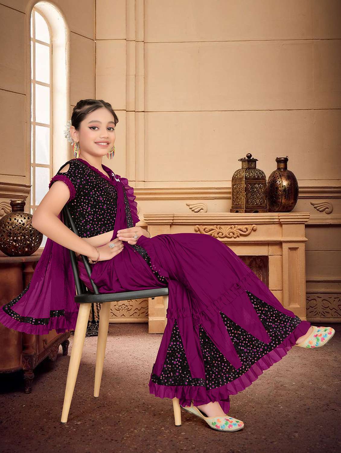 girls embellished ready to wear ruffle saree - 22060595 -  Standard Image - 2